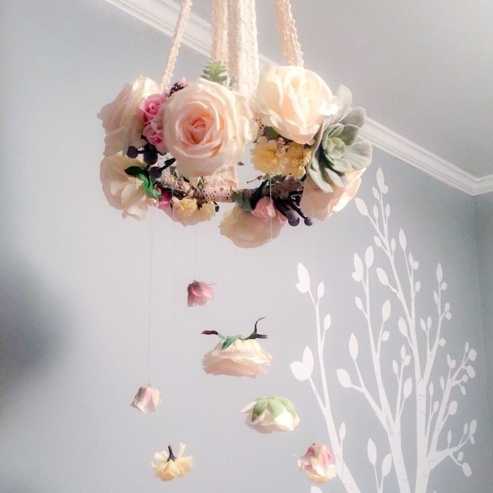 Handmade Silk Boho Floral Mobile Nursery Baby - Picture 1 of 8